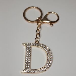 Letter D Initial D Alphabet D Rhinestone Gold Key Chain Bag Charm